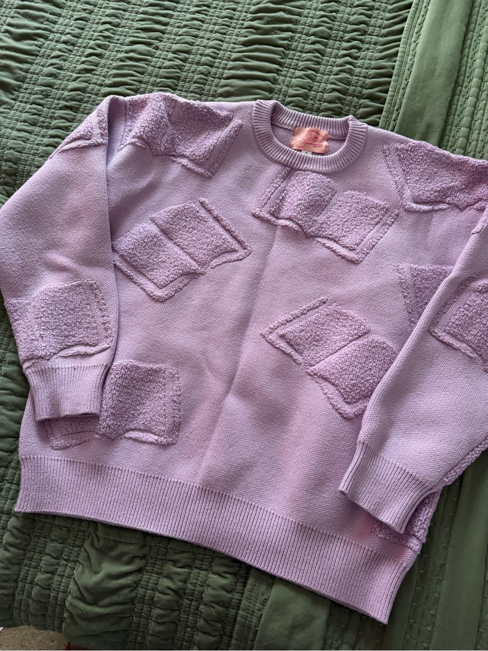 Book Lover Lilac Textured Patchwork Crewneck Sweater